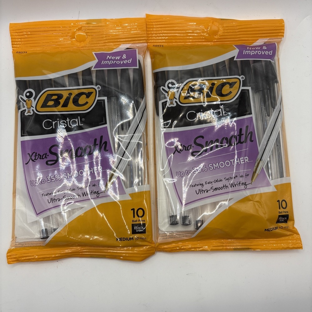 2 BIC Cristal Xtra Smooth Ballpoint Pen, Medium‎ Point (1.0mm), Black, 10-Count